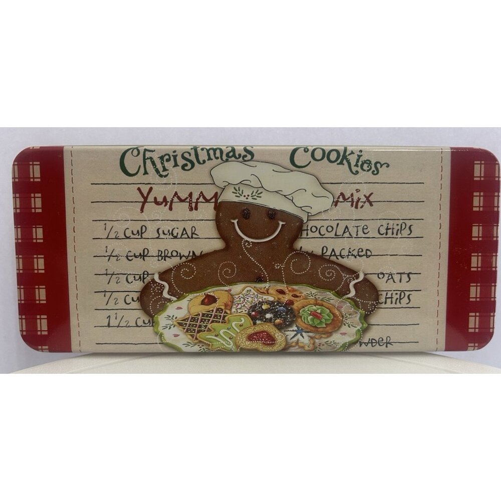 Vintage Holiday Christmas Cookie Tin Gingerbread Man Chef's Hat w/ Recipe Card - Picture 1 of 10